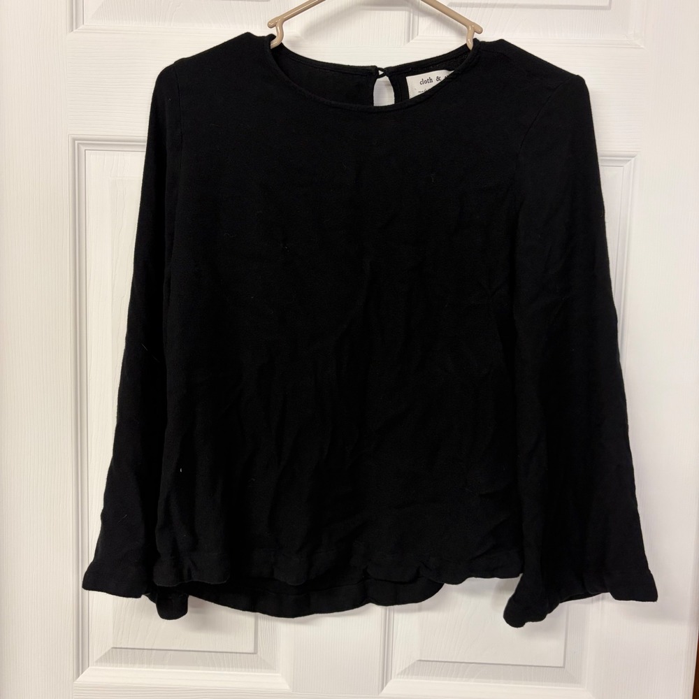 Cloth & Stone Anthropologie Black Viscose Long Sleeve Bell Cuff Blouse XS